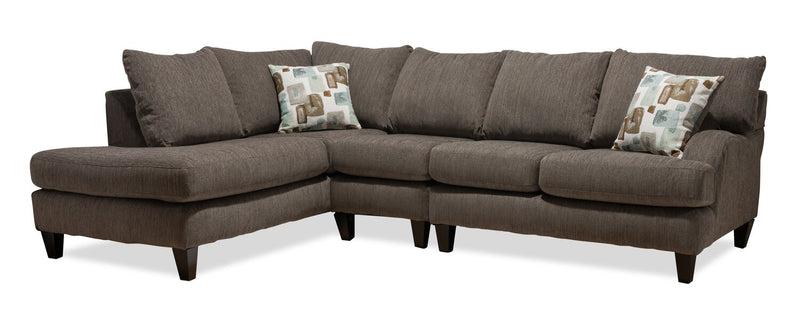 Sofa sectionnel de gauche Nofia 3 pièces fabriqué au Canada en chenille avec coussins décoratifs et pattes en bois - gris anthracite