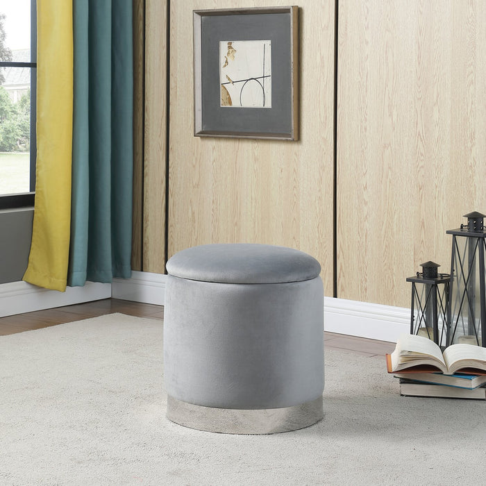 Pouf de rangement Phebe de 16,5 po avec base à bordures argentée - gris