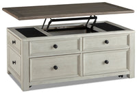 Table à café rustique Colby de 46 po avec dessus relevable, rangement et roulettes - bois deux teintes