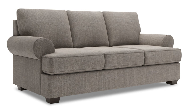 Sofa-lit personnalisable Roll de Sofa Lab de 86 po fabriqué au Canada en tissu d’apparence lin avec accoudoirs enroulés - gris Luna Smoke