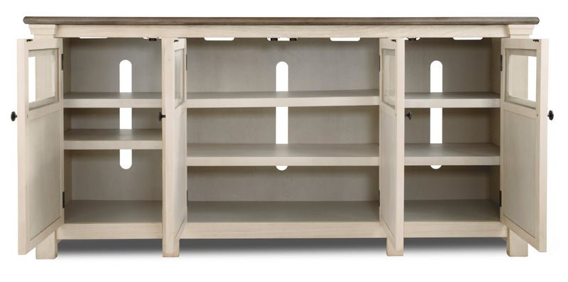 Meuble pour téléviseur rustique Bolanburg de 75 po avec rangement et système de gestion des câbles pour téléviseurs jusqu’à 85 po - blanc antique 