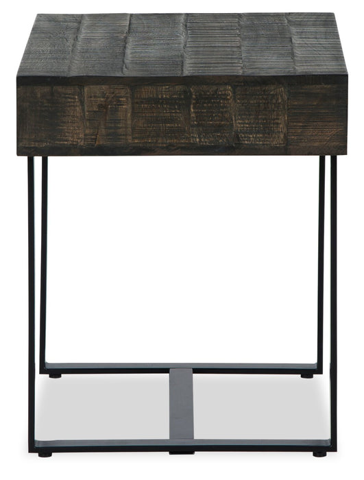 Table de bout moderne Vito de 24 po avec rangement - brune avec pattes en métal noir