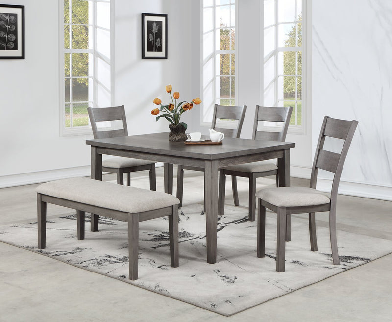 Ensemble de salle à manger Krew 6 pièces en mélamine avec table de 60 po (L), banc et 4 chaises - gris