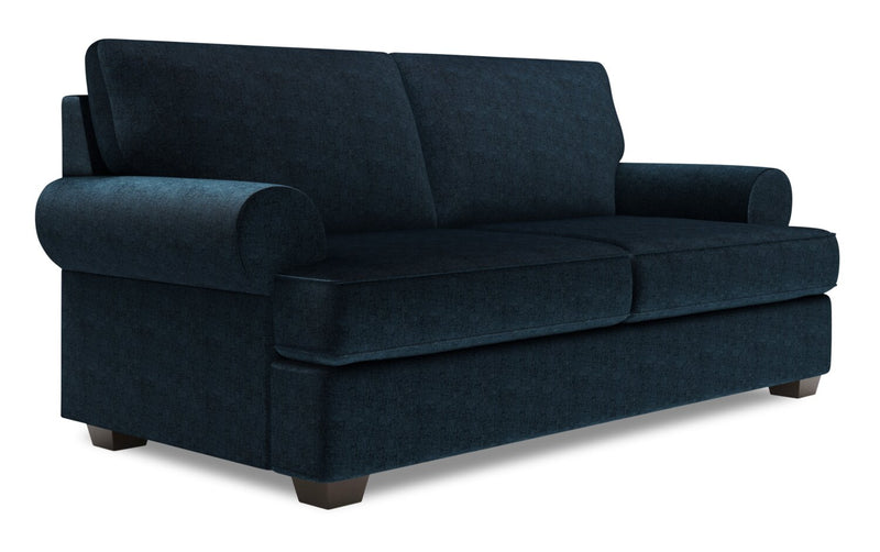 Sofa personnalisable Roll de Sofa Lab de 76 po de format condo fabriqué au Canada en tissu de chenille avec accoudoirs enroulés - bleu Luxury Indigo