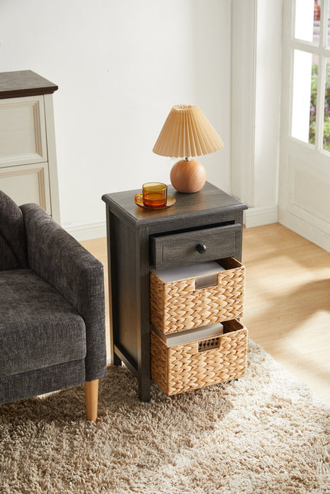 Table de fauteuil Jon de 15,5 po avec 2 paniers et tiroir - gris vieilli