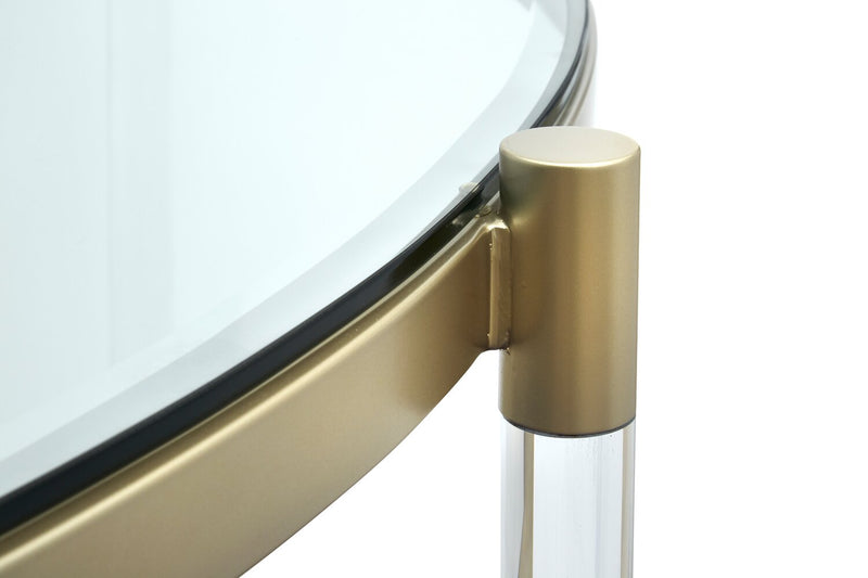 Table de salon moderne Silas de 48 po avec dessus en verre - platine avec métal et acrylique