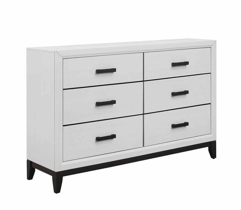 Commode Kate de 58 po (L) x 37 po (H) à 6 tiroirs pour la chambre à coucher - blanche