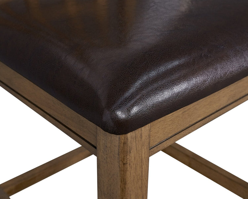 Chaise de salle à manger Dena de hauteur comptoir en tissu de cuir végétalien - chêne brun