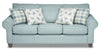 Sofa Scarlett de 87 po fabriqué au Canada en tissu de chenille avec accoudoirs enroulés et coussins décoratifs - bleu marine