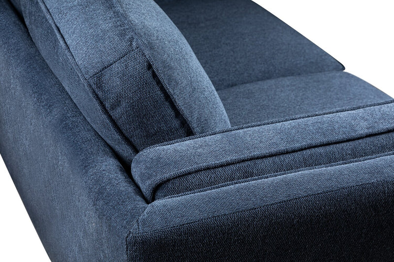 Sofa Kassia de Kort & Co. de 90,6 po en tissu d’apparence lin avec base et pattes en bois - bleu