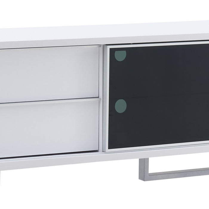 Meuble pour téléviseur moderne Amelia de 89 po x 15.5 po avec rangement et système de gestion des câbles pour téléviseurs jusqu’à 100 po - deux teintes, blanc et noir