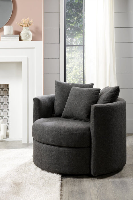 Fauteuil d’appoint pivotant Nest de Sofa Lab personnalisable de 41 po fabriqué au Canada en tissu d’apparence lin -  gris Luna Kohl