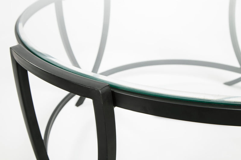 Ensemble 3 tables rondes modernes Tarrin de 36,13 po (table à café et 2 tables de bout) - dessus en verre avec pattes en métal