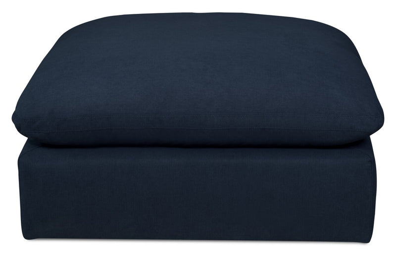 Pouf modulaire Eclipse de 43 po en tissu d’apparence lin avec coussin en duvet et plumes - bleu marine