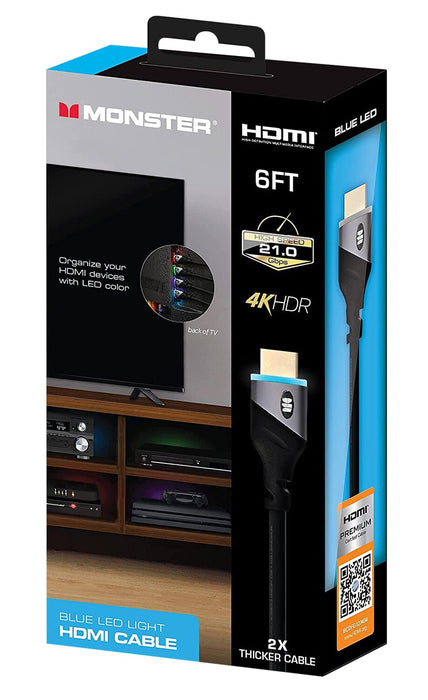 Câble HDMI haute vitesse Monster 4K de 6 pieds avec lumière DEL bleue - MHV1-1028-BLU