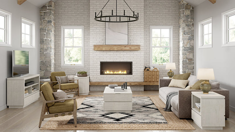 Table à café moderne Emir de 48 po avec dessus relevable et rangement - bois blanc albâtre