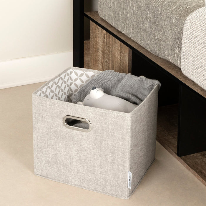 Ensemble lit plateforme et tête de lit à panneau Everley avec rangement et paniers intégrés, deux couleurs - format lit double