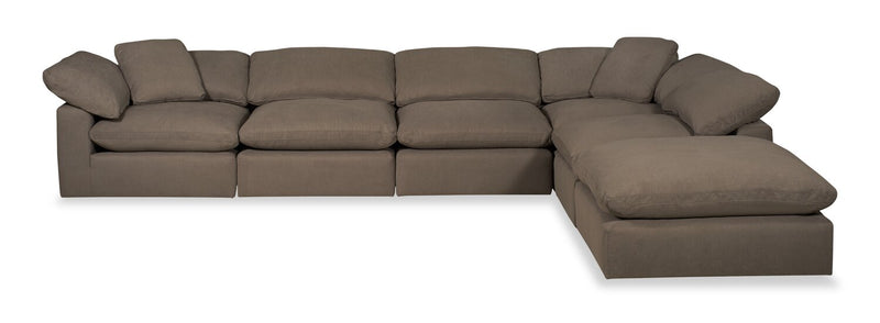 Sofa sectionnel modulaire de style cocon Eclipse 6 pièces en tissu d’apparence lin avec coussins réversibles en duvet et plumes - gris ardoise