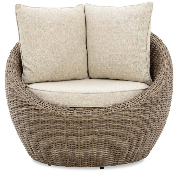 Ensemble de 2 fauteuils Lume pour la terrasse à l’extérieur - osier en résine et tissu Nuvella, résistant aux rayons UV et aux intempéries - naturel et beige