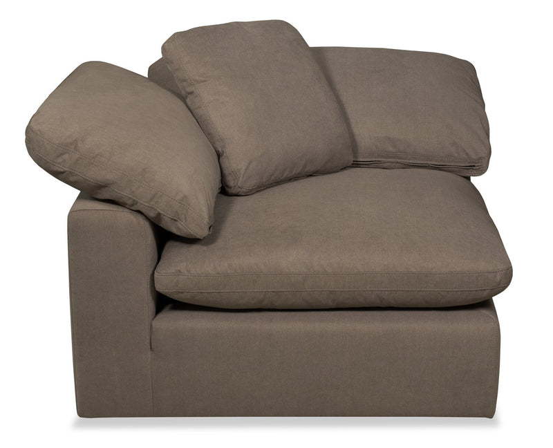 Fauteuil modulaire en coin Eclipse de 43 po en tissu d’apparence lin avec coussins réversibles en duvet et plumes - gris ardoise