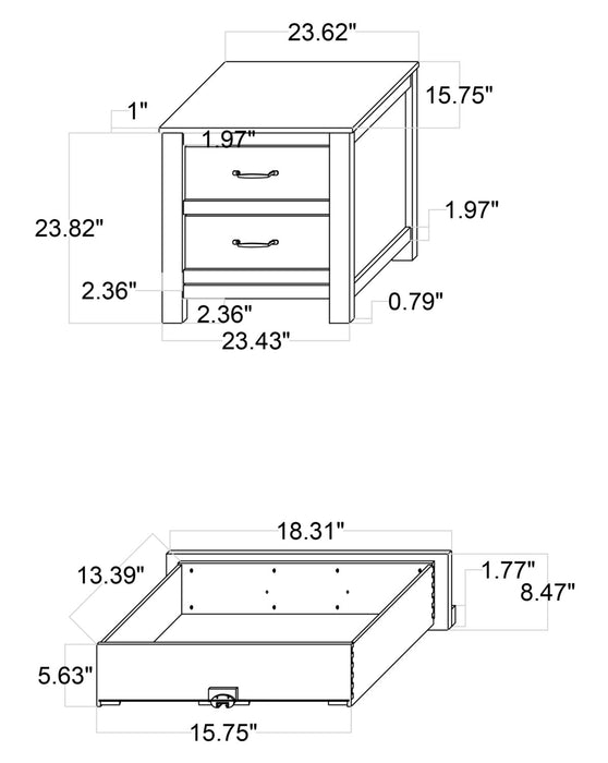 Table de nuit Zoey de 24,4 po (L) x 24,9 po (H) à 2 tiroirs - deux teintes, blanc et brun