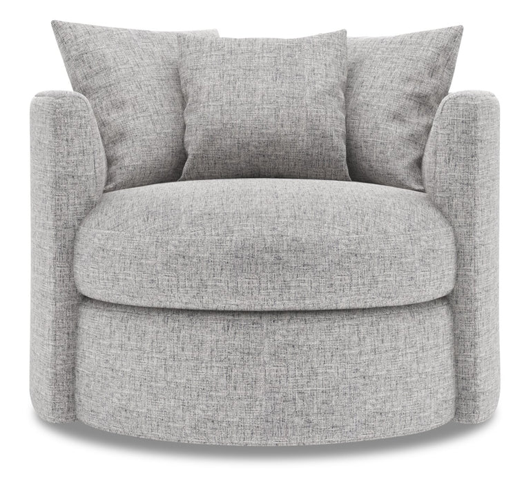 Fauteuil d’appoint pivotant Nest de Sofa Lab personnalisable de 41 po fabriqué au Canada en tissu d’apparence lin - gris Luna Domino