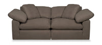  Causeuse modulaire Eclipse de 86 po en tissu d’apparence lin avec coussins réversibles en duvet et plumes - brun ardoise