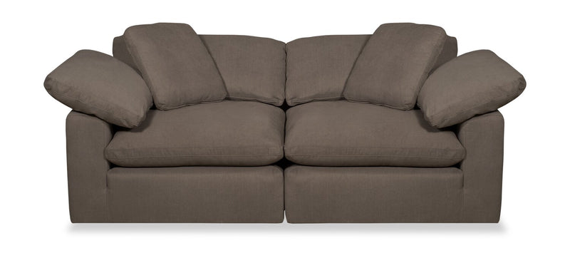 Causeuse modulaire Eclipse de 86 po en tissu d’apparence lin avec coussins réversibles en duvet et plumes - brun ardoise