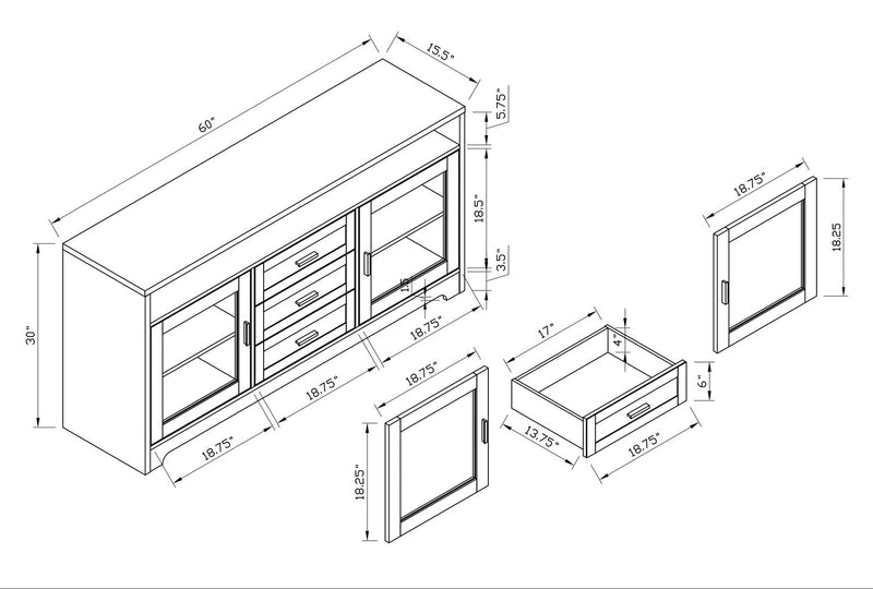 Meuble audio-vidéo Melody 3 pièces de 100\" avec rangement et système de gestion des câbles pour téléviseurs jusqu’à 65 po - brun