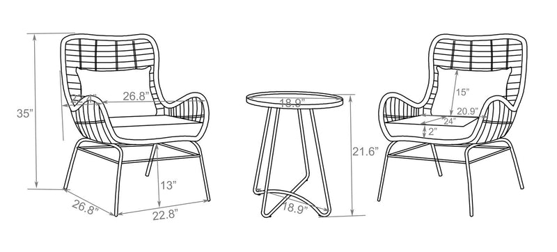 Coin-repas pour la terrasse Maki 3 pièces