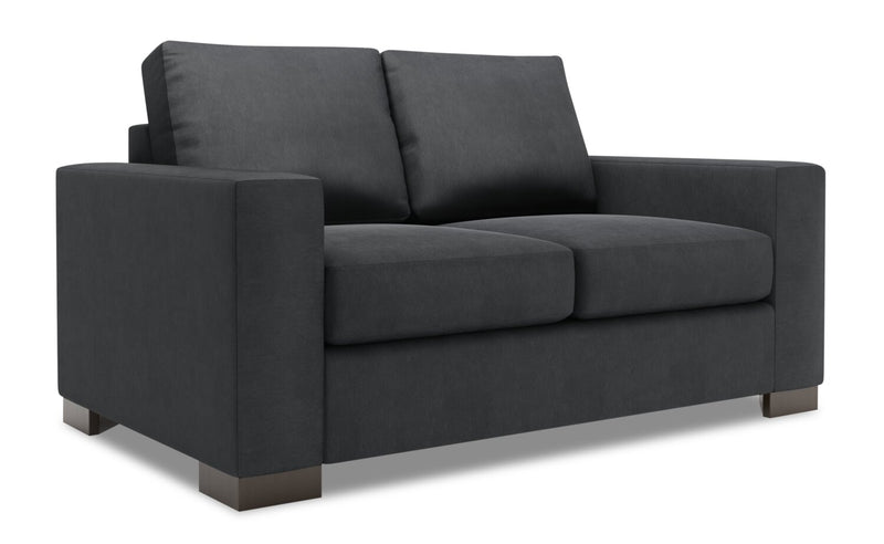 Causeuse personnalisable Track de Sofa Lab de 62 po fabriquée au Canada en tissu d’apparence lin avec accoudoirs rectilignes - gris Pax Pepper