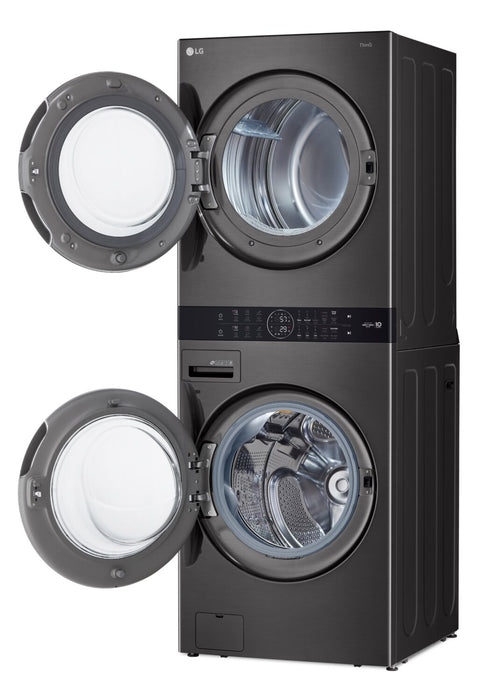 Tour de lavage WashTowerMC à la vapeur haute efficacité LG à chargement frontal avec laveuse de 5,2 pi³ et sécheuse de 7,4 pi³ - acier noir - WKGX201HBA