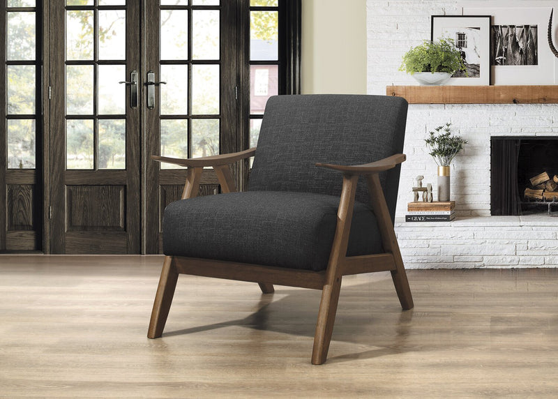 Fauteuil d’appoint Kyra de 28,5 po en tissu d’apparence lin avec accoudoirs courbés et armature en bois - gris