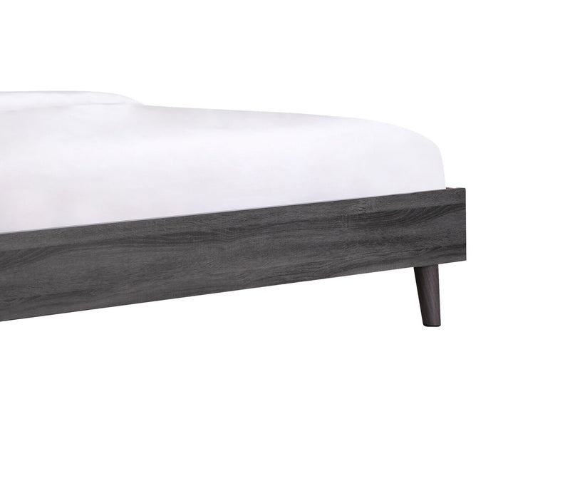 Lit plateforme rembourré Nash en tissu gris foncé avec capitonnage à boutons - format lit double