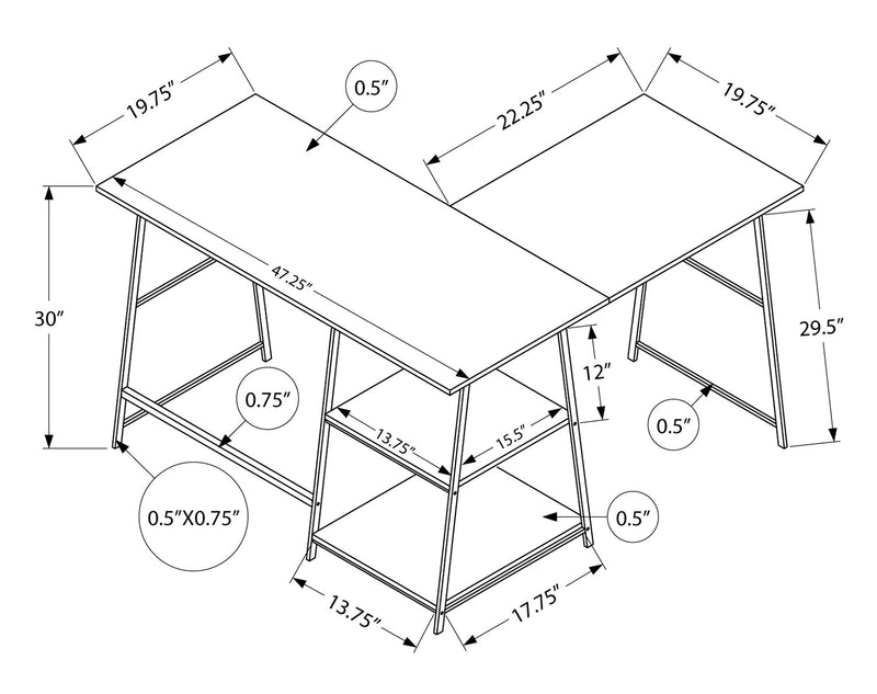 Bureau en forme de L Evlin de 42 po à tablettes - blanc