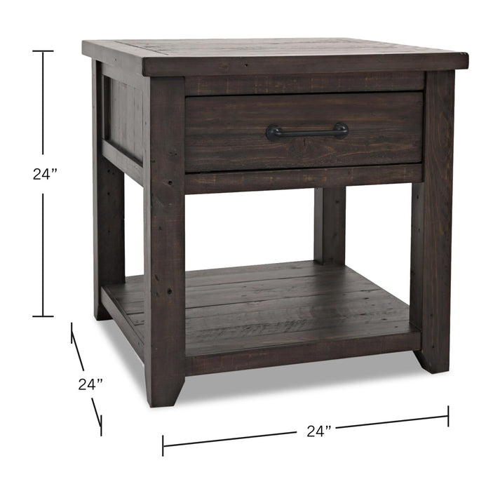 Table de bout rustique Morgan de 24 po avec rangement et tablette - brun foncé avec bois recyclé
