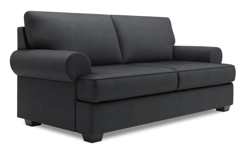 Sofa personnalisable Roll de Sofa Lab de 76 po de format condo fabriqué au Canada en tissu d’apparence lin avec accoudoirs enroulés - gris Pax Pepper