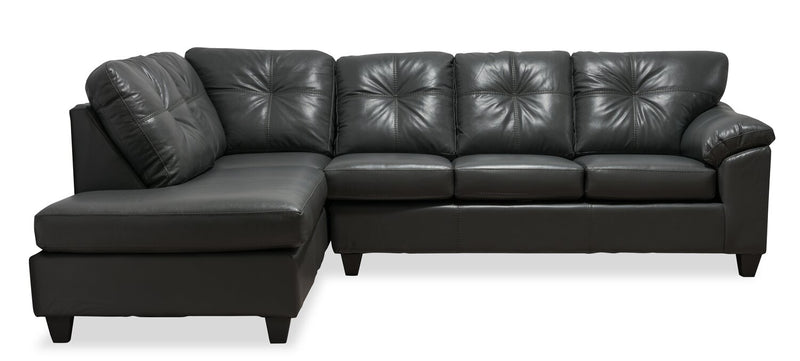 Sofa sectionnel de gauche Addison 2 pièces fabriqué au Canada en tissu d’apparence cuir avec coussins de siège amovibles - gris