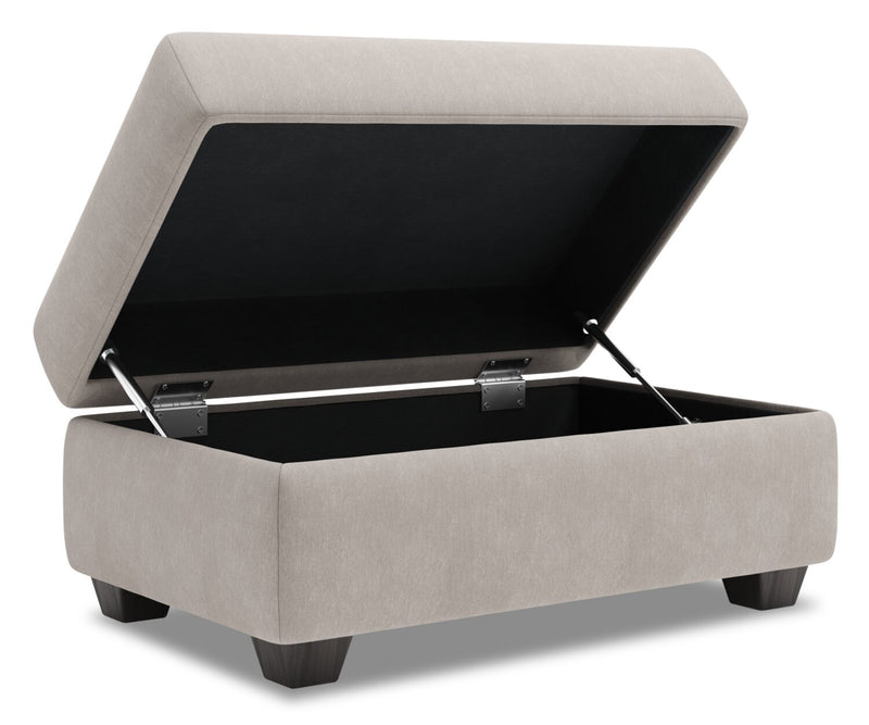 Pouf de rangement personnalisable The Trunk de Sofa Lab de 39 po fabriqué au Canada en tissu d’apparence lin - gris Pax Slate