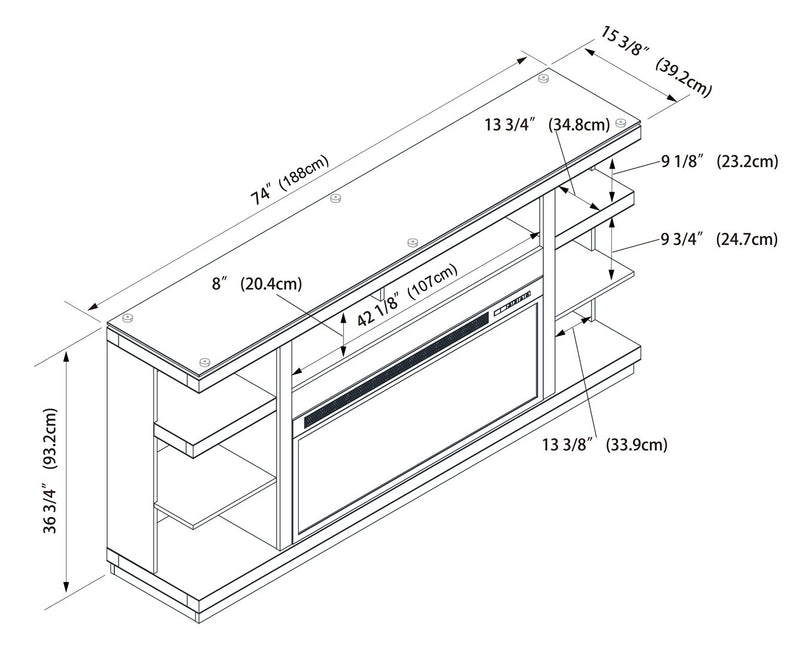 Meuble audio-vidéo Axel 3 pièces de 74 po avec foyer électrique et rangement pour téléviseurs jusqu’à 85 po - taupe