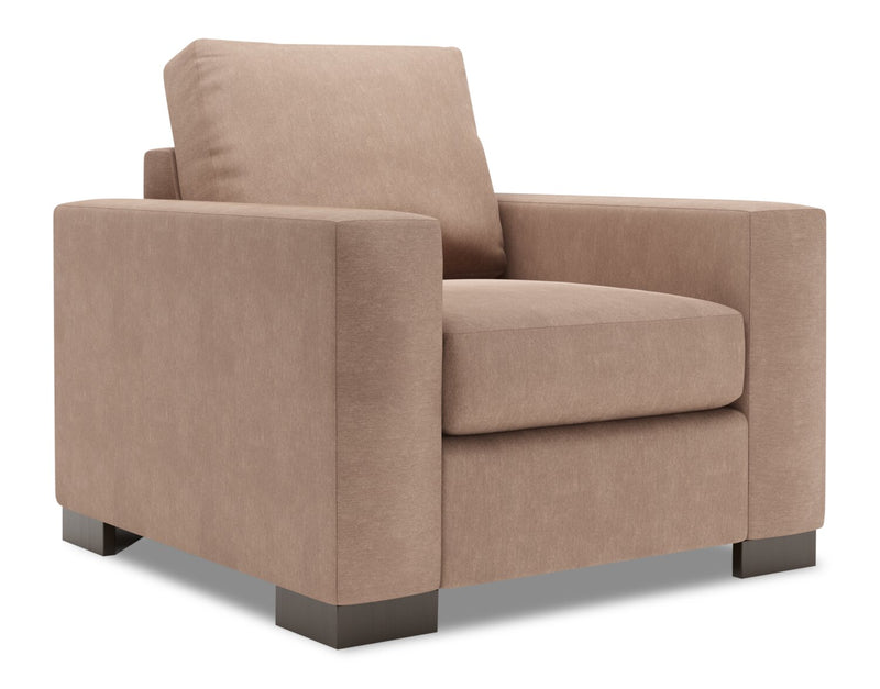 Fauteuil Track de Sofa Lab personnalisable de 38 po fabriqué au Canada en tissu d’apparence lin avec accoudoirs rectilignes - brun Pax Wicker
