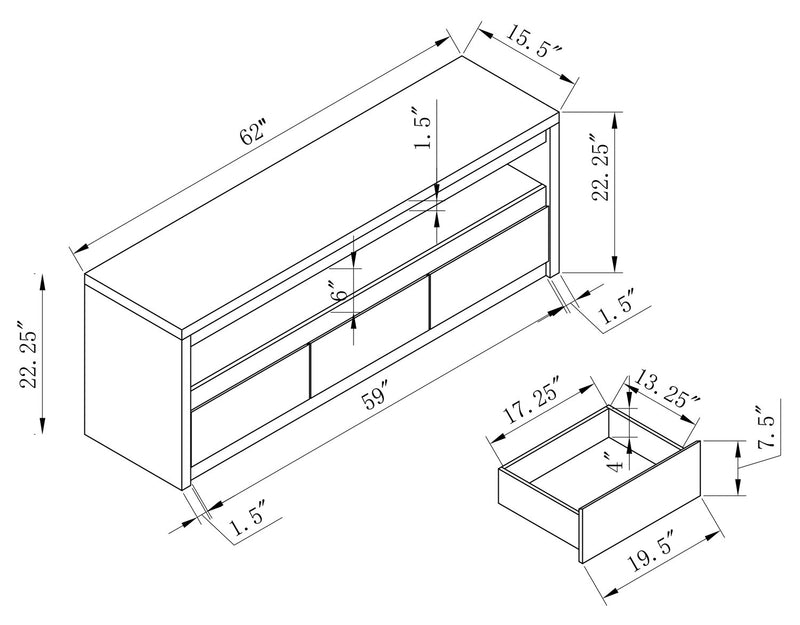 Meuble audio-vidéo Walker 3 pièces de 98.5 po avec rangement et système de gestion des câbles pour téléviseurs jusqu’à 70 po - gris vieilli