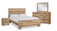 Ensemble de chambre à coucher Derekson 6 pièces avec lit à panneau, commode, miroir et table de nuit, naturel - format très grand lit