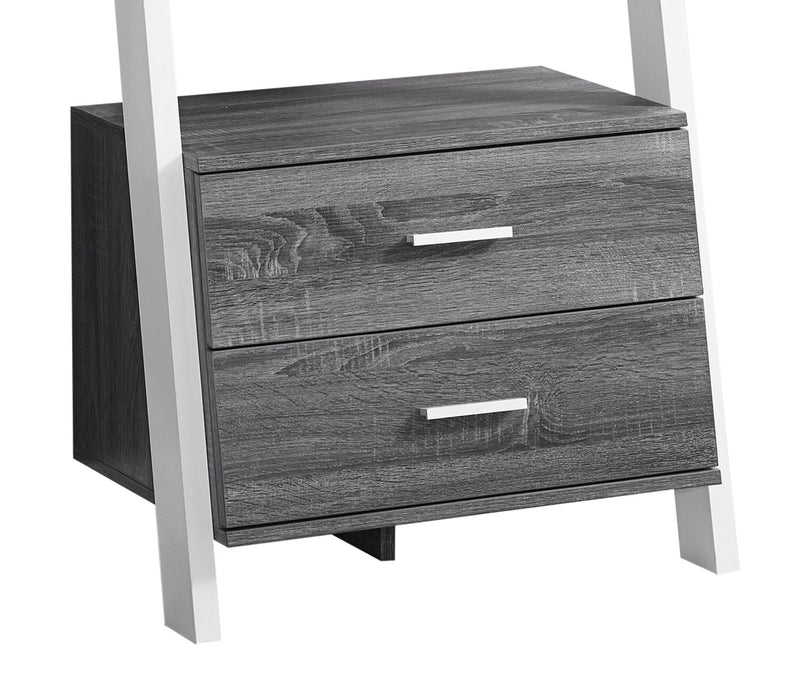 Bibliothèque échelle Ronan de 25,5 po à tablettes ouvertes et 2 tiroirs - grise et blanche