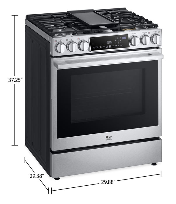 Cuisinière intelligente à gaz LG Studio de 6,3 pi³ avec hublot InstaViewMD et friture à air - acier inoxydable Smudge-ProofMD - LSGS6338F