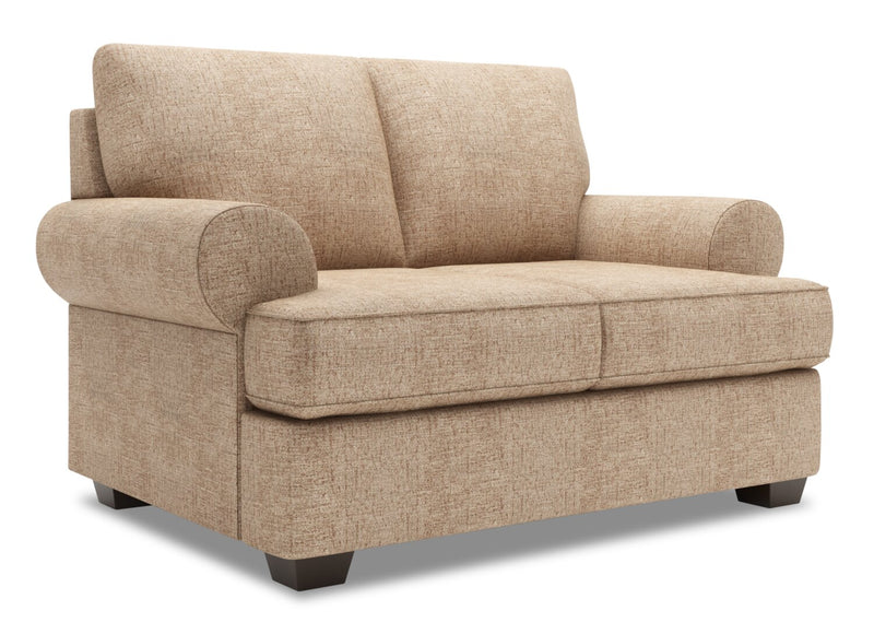 Causeuse personnalisable Roll de Sofa Lab de 64 po fabriquée au Canada en tissu d’apparence lin avec accoudoirs enroulés - taupe Luxury Taupe