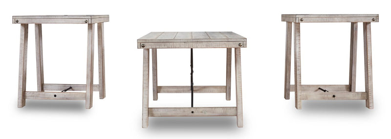 Ensemble 3 tables rustiques Carynhurst de 48 po (table à café et 2 tables de bout) - bois blanchi
