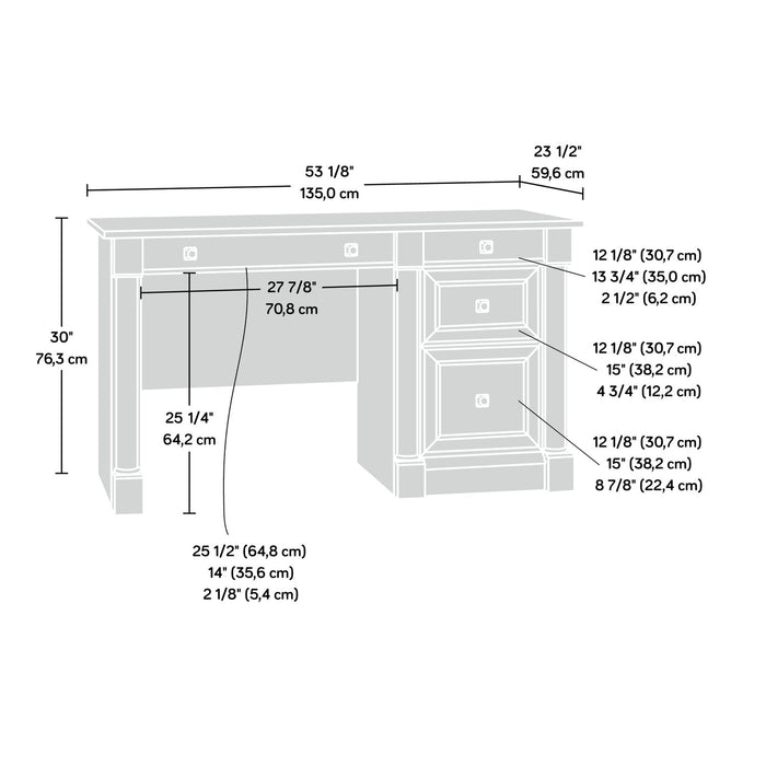 Bureau Palladia de 53,15 po à 3 tiroirs - chêne antique