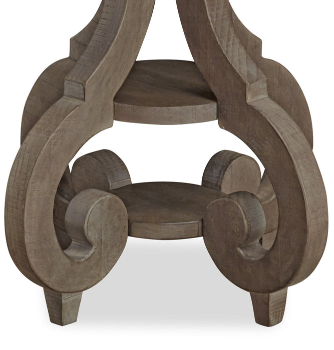 Table de bout ronde traditionnelle Tinley Park de 22 po avec tablette - pin gris-brun avec base à volutes