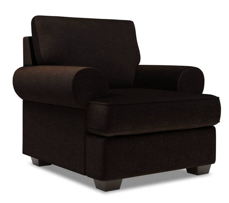 Fauteuil Roll de Sofa Lab personnalisable de 42 po fabriqué au Canada en tissu de chenille - brun Luxury Chocolate